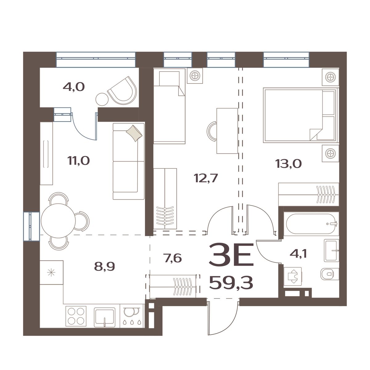 ЖК Меридианы Улисса, 2-комн кв 59,3 м2, за 8 411 000 ₽, 9 этаж